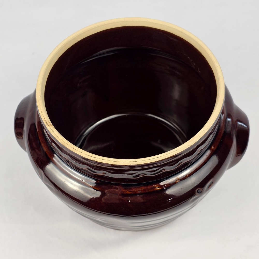 MAR‎ CREST Vtg Crock Pot Oven Proof Stoneware with Lid Brown 2 Handles Bean Pot - Picture 6 of 16